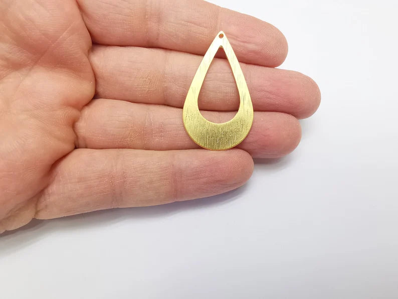 Gold Drop Charms, Dangle Charms, Gold Plated Teardrop Charms, Earring Charms, Jewelry Parts, Gold Plated Findings (40x24mm) G35145