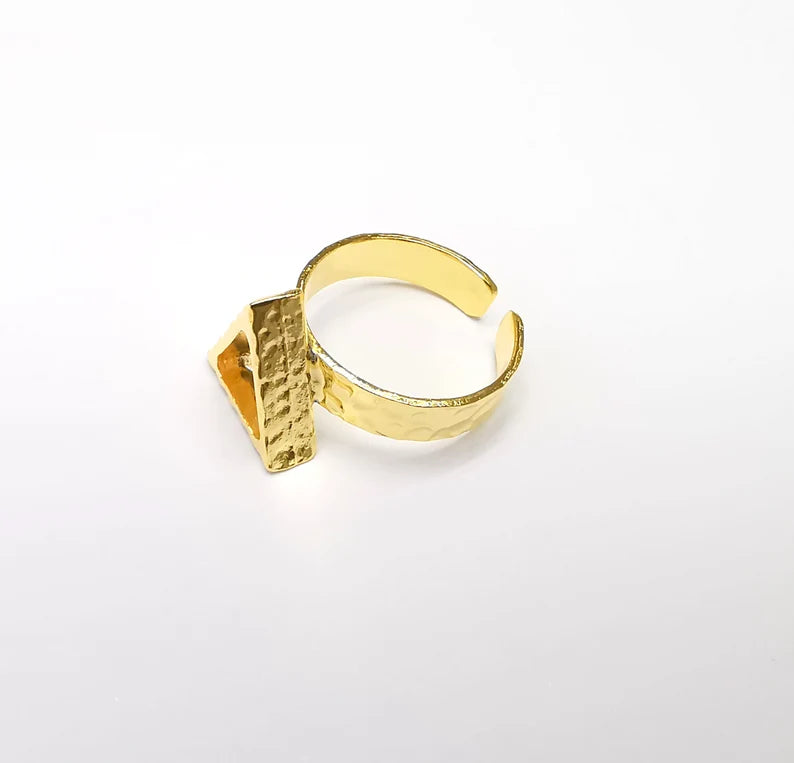 Gold Ring Setting, Cabochon Blank, Resin Bezel, Triangle Ring Mounting, Epoxy Frame Base, Adjustable Antique Gold Plated 8x8mm G35146