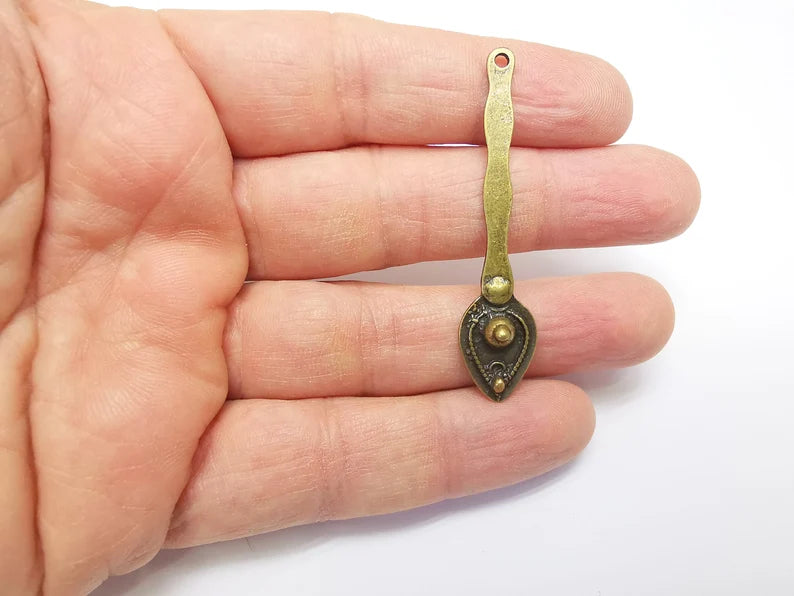 2 Bronze Mystic Charms, Baroque Charms, Ethnic Earring Charms, Bronze Rustic Pendant, Necklace Parts, Antique Bronze Plated 56x12mm G35150