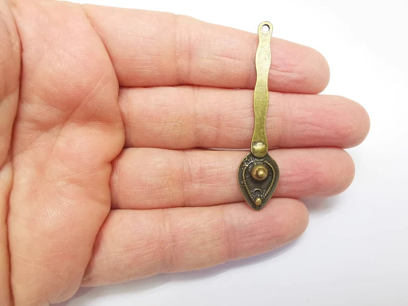 2 Bronze Mystic Charms, Baroque Charms, Ethnic Earring Charms, Bronze Rustic Pendant, Necklace Parts, Antique Bronze Plated 56x12mm G35150