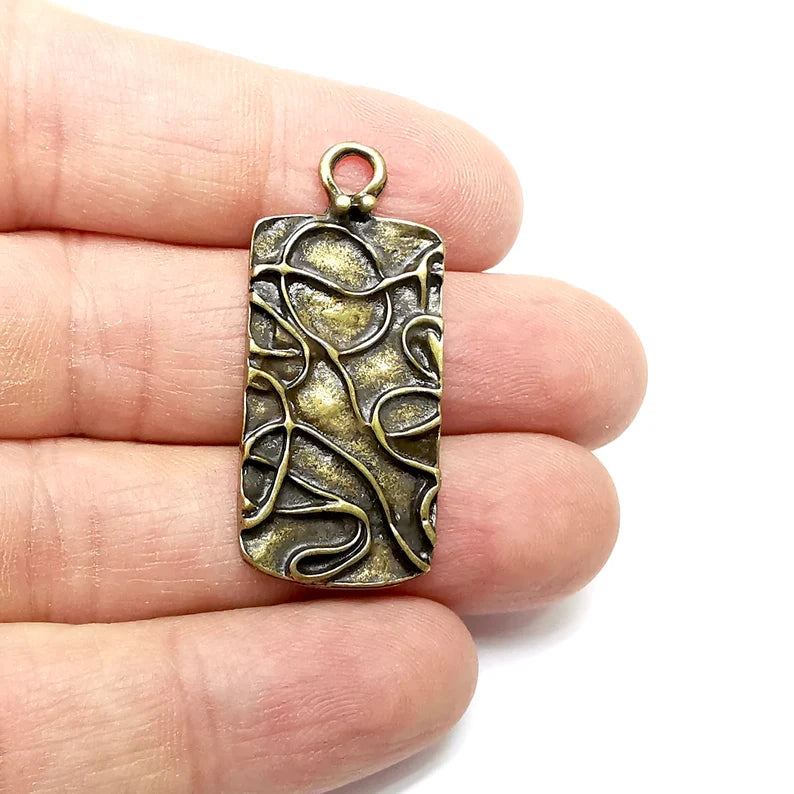 Bronze Charms, Rectangle Pendant, Mottled Charms, Earring Charms, Boho Charms, Antique Bronze Plated (40x18mm) G35328