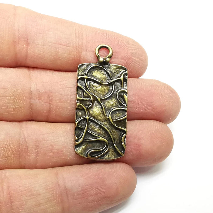 Bronze Charms, Rectangle Pendant, Mottled Charms, Earring Charms, Boho Charms, Antique Bronze Plated (40x18mm) G35328