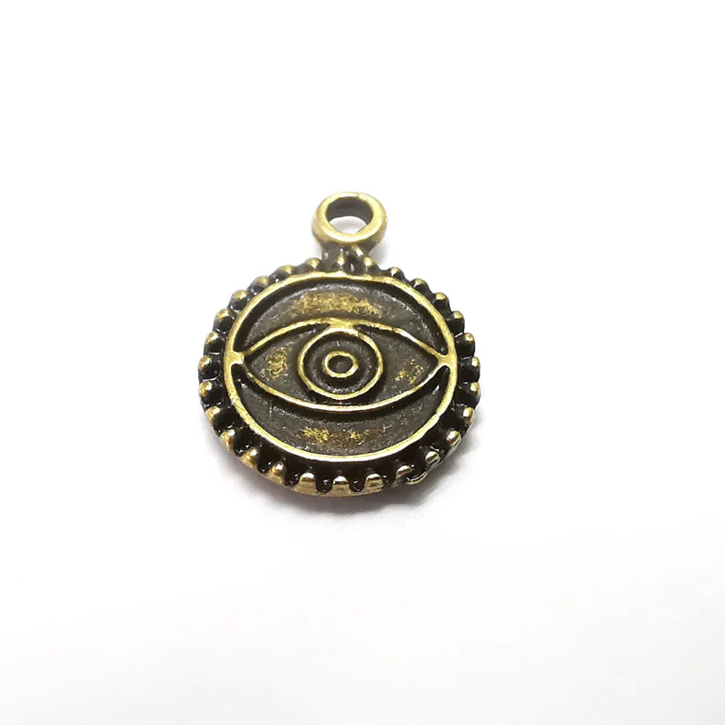 5 Bronze Charms, Eye Dangle Charms, Ethnic Earring Charms, Bronze Rustic Pendant, Necklace Parts, Antique Bronze Plated 16x12mm G35330