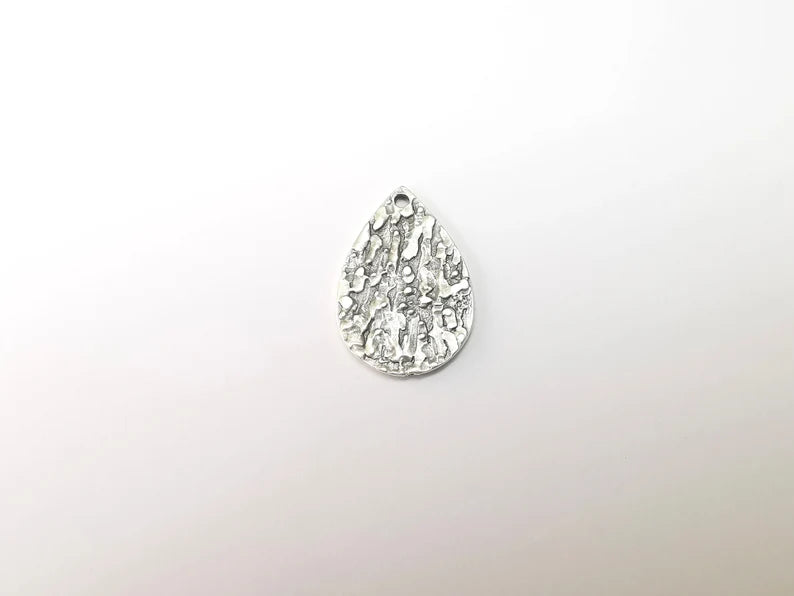 2 Drop Dangle Charms, Silver Boho Charms, Rustic Charms, Earring Charms, Silver Pendant, Necklace Parts, Antique Silver Plated 29x19mm G35156