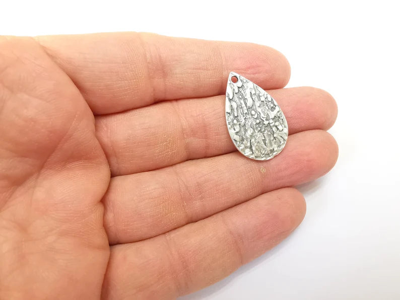 2 Drop Dangle Charms, Silver Boho Charms, Rustic Charms, Earring Charms, Silver Pendant, Necklace Parts, Antique Silver Plated 29x19mm G35156