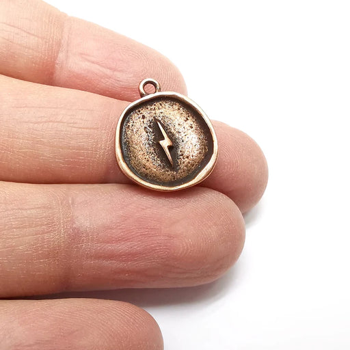 2 Lightning Charm, Thunder Charm, Disc Charm, Round Pendant, Earring Charms, Antique Copper Plated (20x17mm) G35337