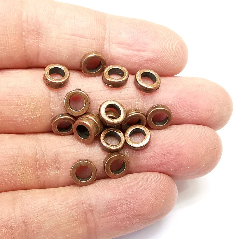 10 Rondelle Beads, Copper Beads, Bracelet Beads, Round Hole Beads, Necklace Beads, Antique Copper Plated Metal 8mm G35163