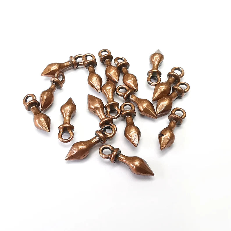 5 Spike Charms, Small Charms, Earring Charms, Copper Pendant, Necklace Pendant, Antique Copper Plated Metal 16x4mm G35165