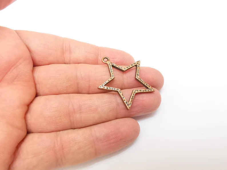 2 Copper Star Charms, Boho Charms, Dangle Charms, Earring Charms, Rustic Charms, Necklace Parts, Antique Copper Plated 35x31mm G35338