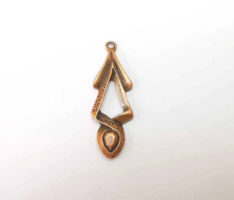 2 Copper Charms, Boho Charms, Dangle Charms, Earring Charms, Rustic Charms, Necklace Parts, Antique Copper Plated 47x16mm G35339