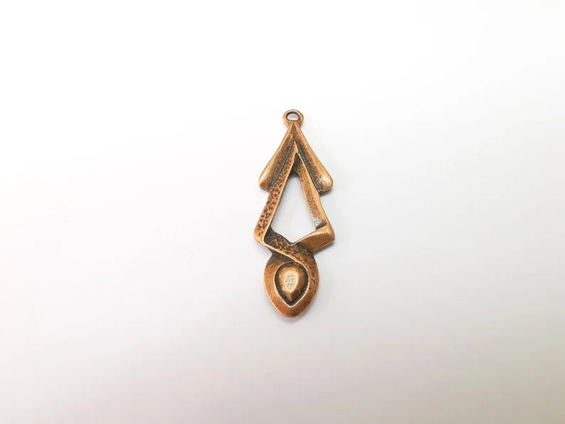 2 Copper Charms, Boho Charms, Dangle Charms, Earring Charms, Rustic Charms, Necklace Parts, Antique Copper Plated 47x16mm G35339