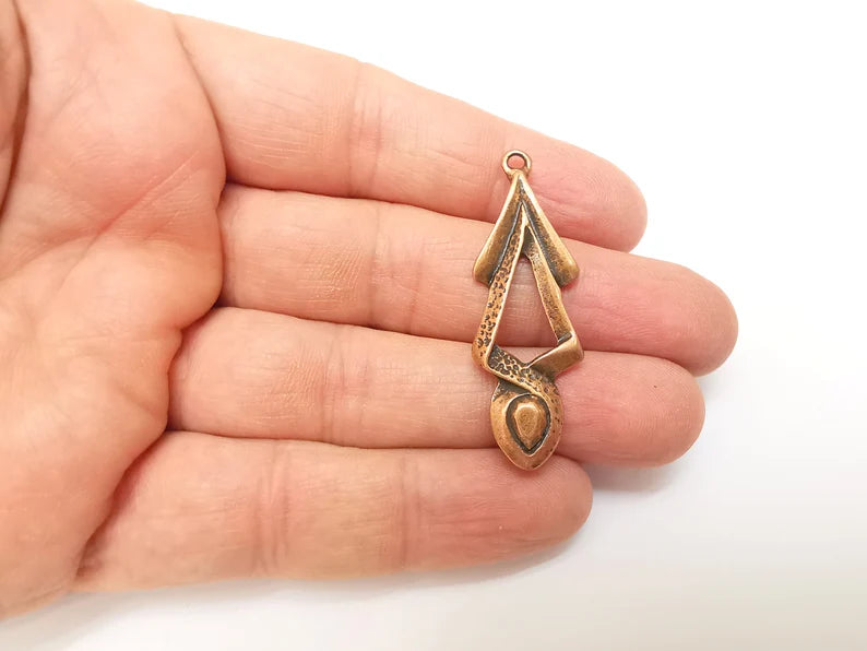 2 Copper Charms, Boho Charms, Dangle Charms, Earring Charms, Rustic Charms, Necklace Parts, Antique Copper Plated 47x16mm G35339