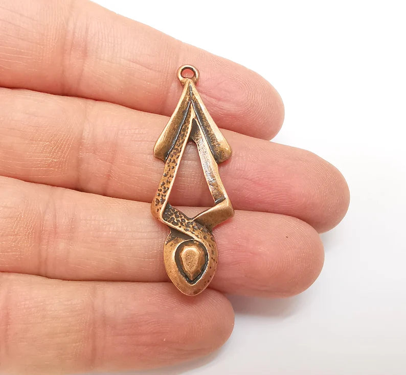 2 Copper Charms, Boho Charms, Dangle Charms, Earring Charms, Rustic Charms, Necklace Parts, Antique Copper Plated 47x16mm G35339