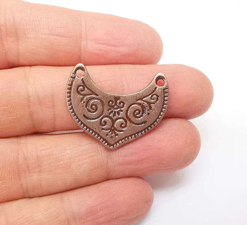 2 Copper Charms, Boho Charms, Dangle Charms, Earring Charms, Rustic Charms, Necklace Parts, Antique Copper Plated 29x23mm G35341