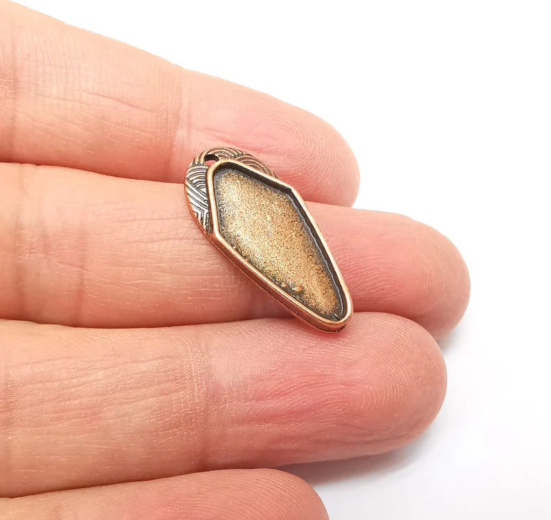 2 Copper Pendant Blank, Cabochon Bezel, Locket Pendant Base, inlay Mountings, Resin Necklace, Antique Copper Plated (26x12 mm blank) G35344