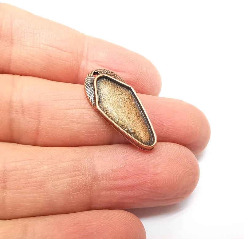 2 Copper Pendant Blank, Cabochon Bezel, Locket Pendant Base, inlay Mountings, Resin Necklace, Antique Copper Plated (26x12 mm blank) G35344