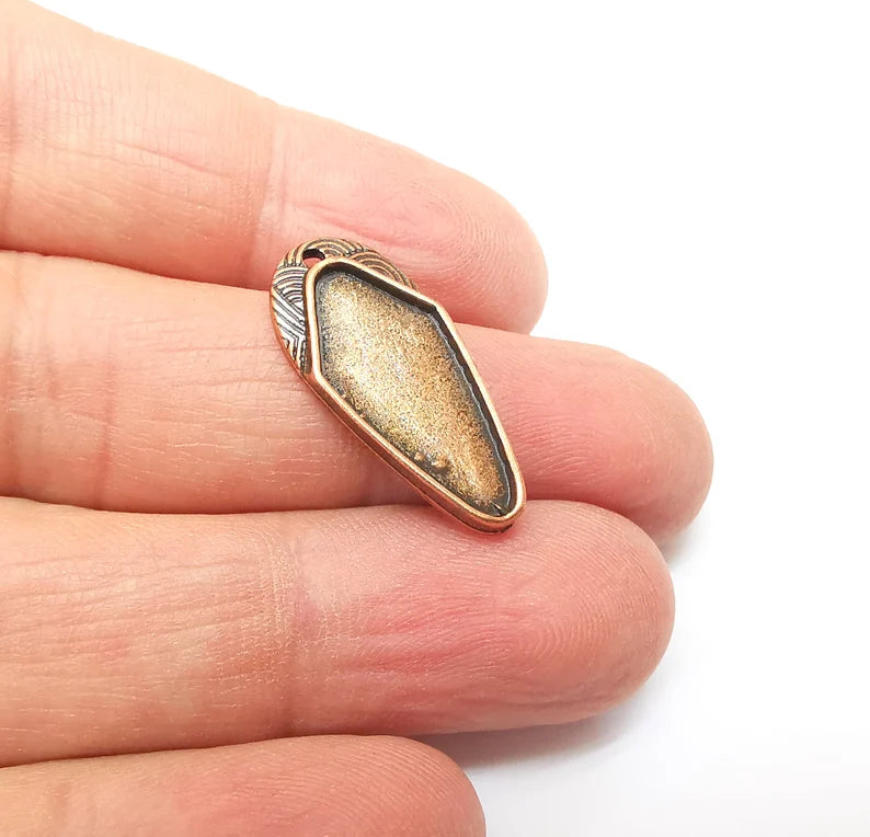 2 Copper Pendant Blank, Cabochon Bezel, Locket Pendant Base, inlay Mountings, Resin Necklace, Antique Copper Plated (26x12 mm blank) G35344