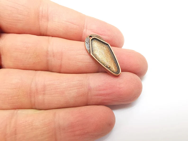 2 Copper Pendant Blank, Cabochon Bezel, Locket Pendant Base, inlay Mountings, Resin Necklace, Antique Copper Plated (26x12 mm blank) G35344