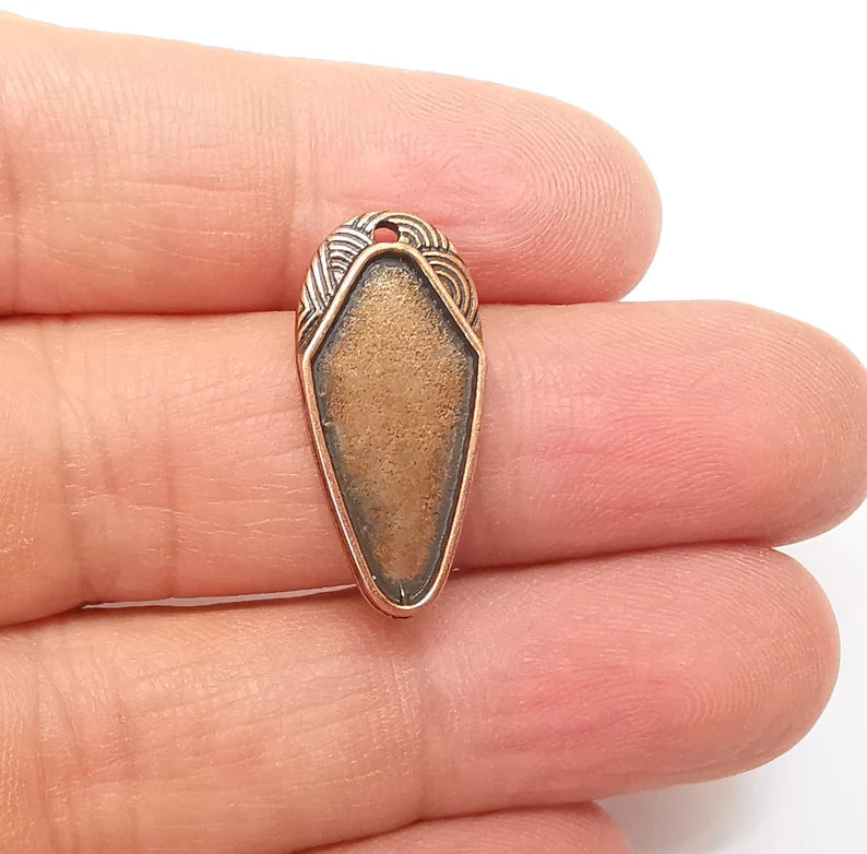 2 Copper Pendant Blank, Cabochon Bezel, Locket Pendant Base, inlay Mountings, Resin Necklace, Antique Copper Plated (26x12 mm blank) G35344