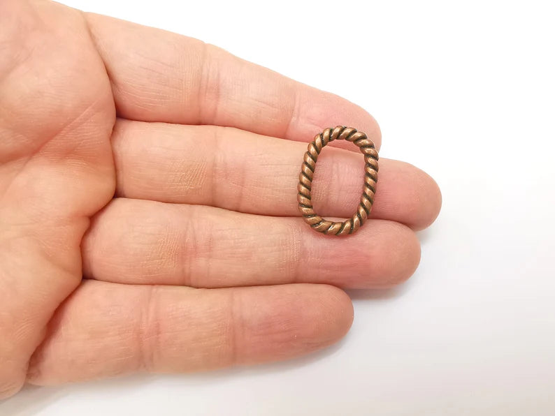 5 Circle Connector, Hammered Disc, Perforated Connector, Round Jewelry Parts, Bracelet Component, Antique Copper Plated Metal 25x18mm G35346