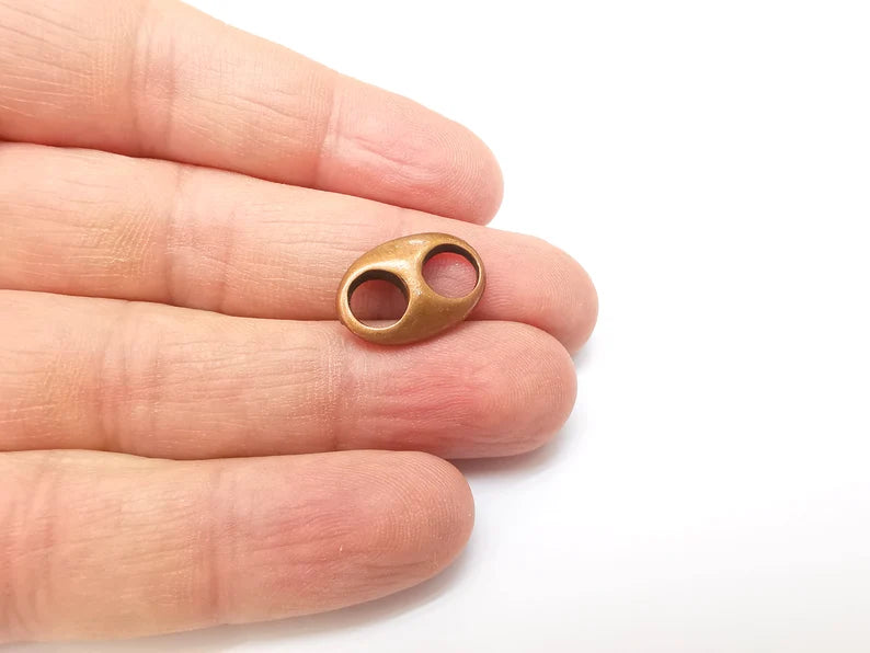 Two Hole Connector, Oval Jewelry Parts, Copper Bracelet Component, Antique Copper Findings, Antique Copper Plated Metal (19x13mm) G35347