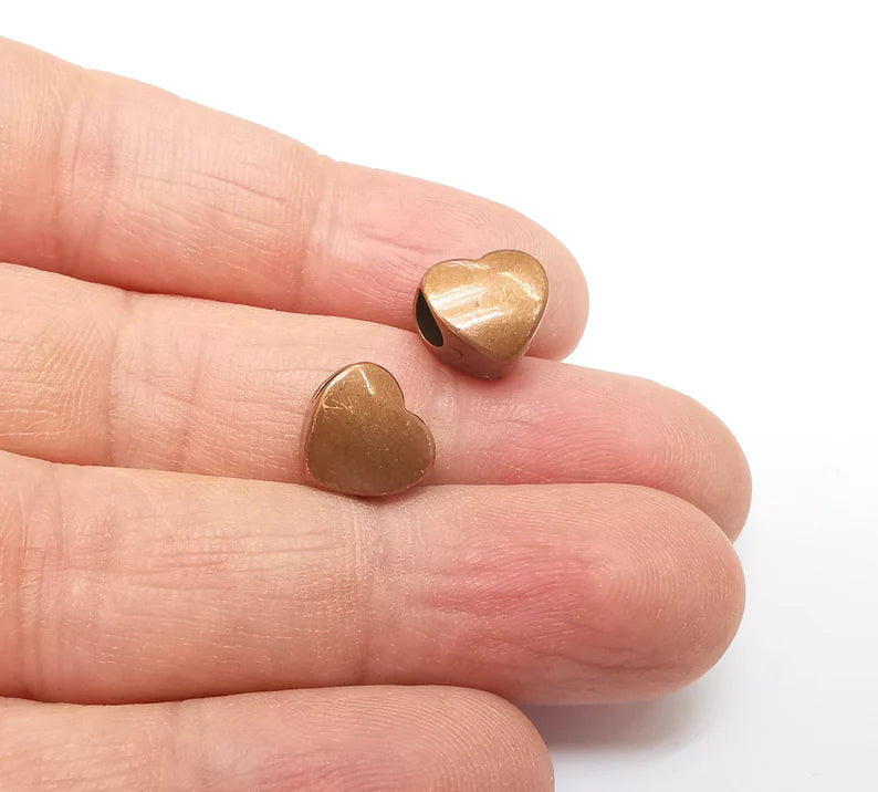 5 Heart Beads, Copper Beads, Metal Beads, Bracelet Beads, Large Hole Beads, Necklace Beads, Antique Copper Plated Metal 10mm G35351