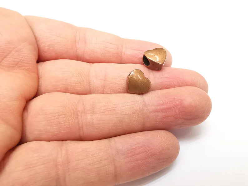 5 Heart Beads, Copper Beads, Metal Beads, Bracelet Beads, Large Hole Beads, Necklace Beads, Antique Copper Plated Metal 10mm G35351