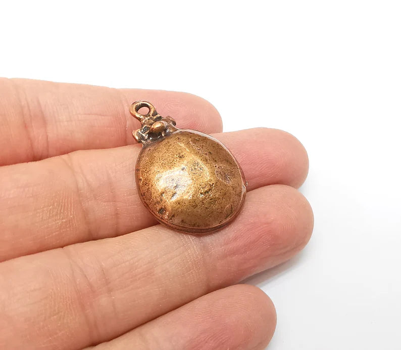 2 Copper Charms, Domed Charms, Boho Charms, Dangle Charms, Earring Charms, Rustic Charms, Necklace Parts, Antique Copper Plated 35x23mm G35352