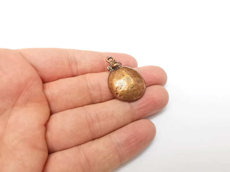 2 Copper Charms, Domed Charms, Boho Charms, Dangle Charms, Earring Charms, Rustic Charms, Necklace Parts, Antique Copper Plated 35x23mm G35352