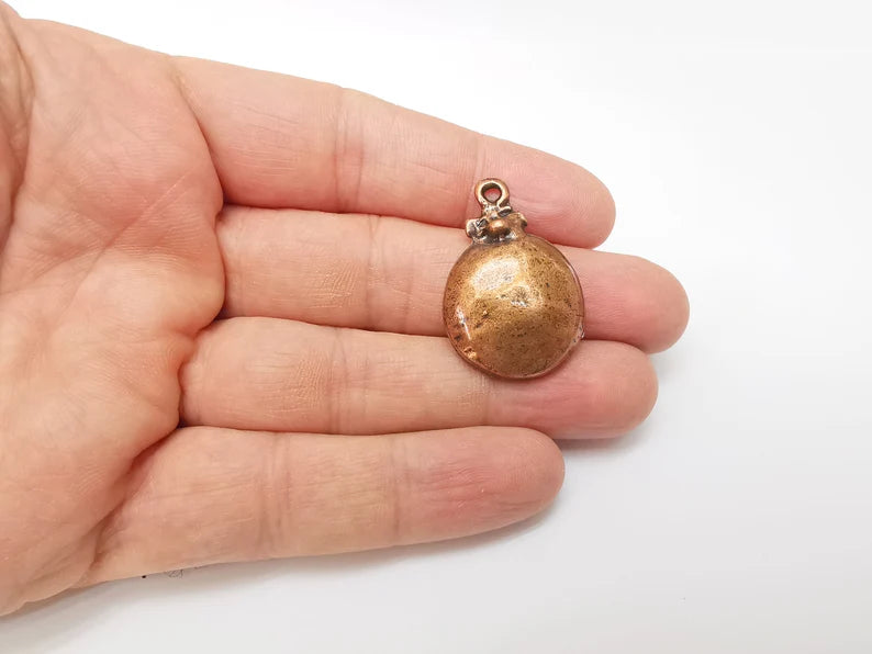 2 Copper Charms, Domed Charms, Boho Charms, Dangle Charms, Earring Charms, Rustic Charms, Necklace Parts, Antique Copper Plated 35x23mm G35352