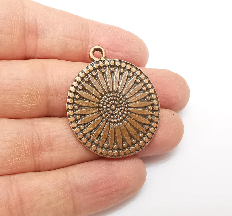 Copper Mandala Charms, Medallion Charms, Locket Pendant, Earring Charms, Boho Charms, Round Charms, Antique Copper Plated (39x32mm) G35354