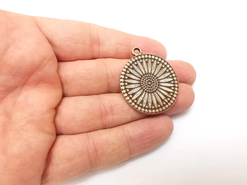 Copper Mandala Charms, Medallion Charms, Locket Pendant, Earring Charms, Boho Charms, Round Charms, Antique Copper Plated (39x32mm) G35354
