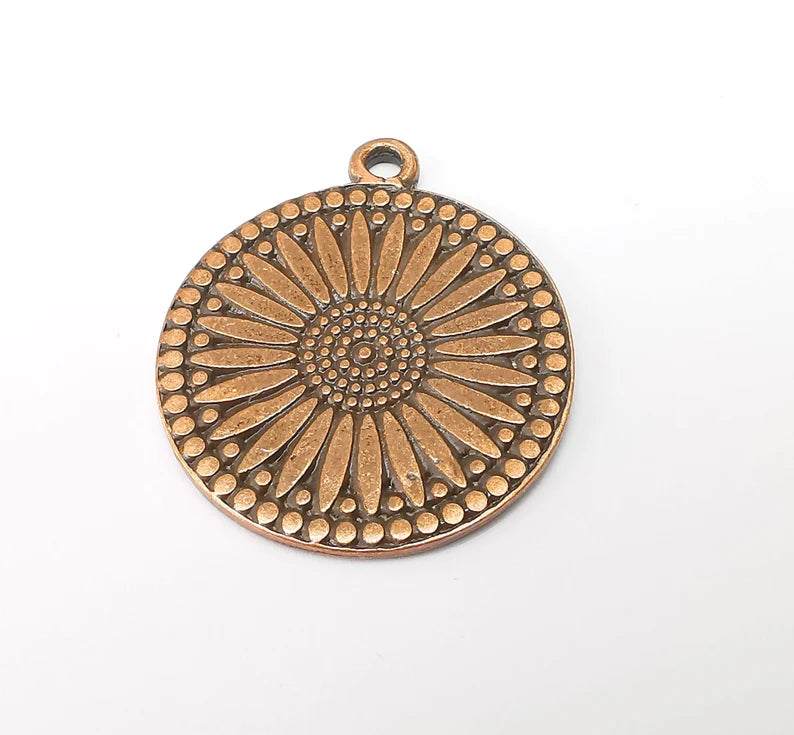 Copper Mandala Charms, Medallion Charms, Locket Pendant, Earring Charms, Boho Charms, Round Charms, Antique Copper Plated (39x32mm) G35354