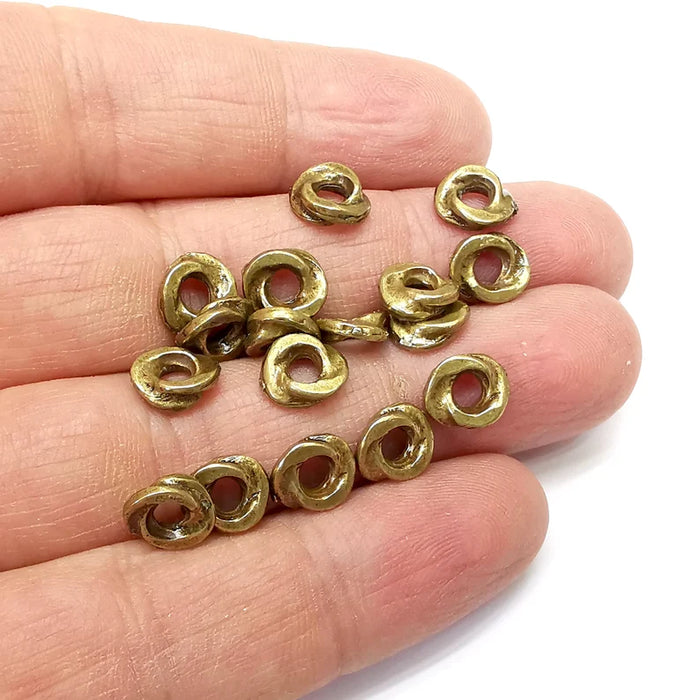 10 Rondelle Beads, Bronze Beads, Bracelet Beads, Round Hole Beads, Necklace Beads, Antique Bronze Plated Metal 9mm G35168