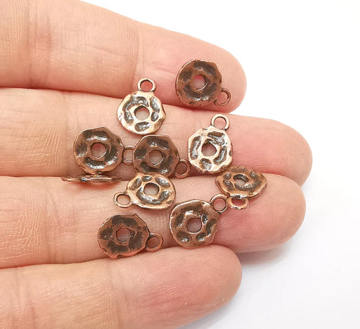 10 Round Hammered Charms, Boho Charms, Baroque Charms, Ethnic Earring Charm, Rustic Charm, Necklace Parts, Antique Copper Plated 13x10mm G35358