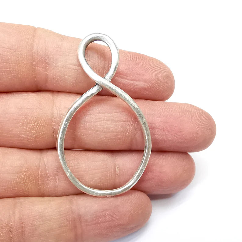 Silver Infinity Charms, 8 Charms, Frame Connector, Earring Charms, Silver Pendant, Necklace Parts, Antique Silver Plated 54x31mm G35170