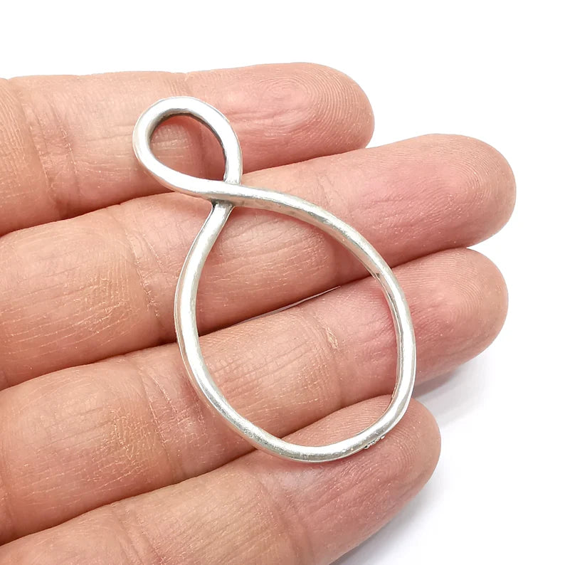 Silver Infinity Charms, 8 Charms, Frame Connector, Earring Charms, Silver Pendant, Necklace Parts, Antique Silver Plated 54x31mm G35170