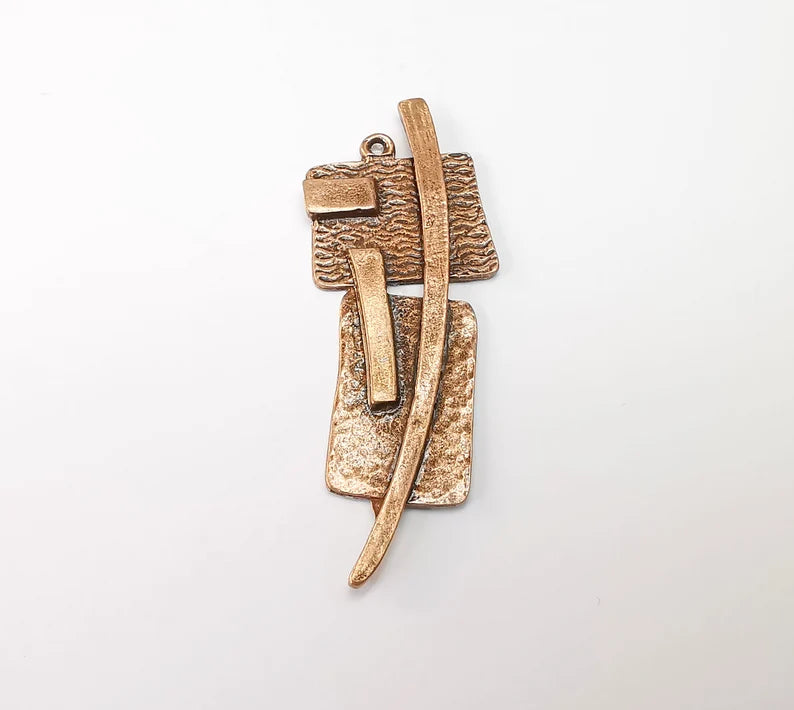 Copper Mystic Charms, Baroque Charms, Ethnic Earring Charms, Copper Rustic Pendant, Necklace Parts, Antique Copper Plated 68x24mm G35172