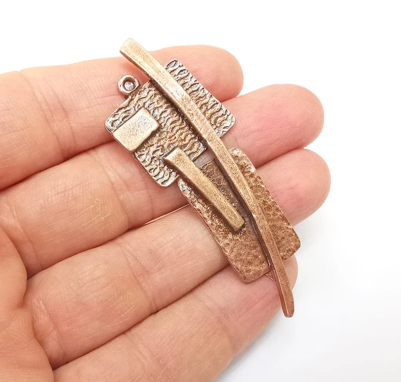 Copper Mystic Charms, Baroque Charms, Ethnic Earring Charms, Copper Rustic Pendant, Necklace Parts, Antique Copper Plated 68x24mm G35172