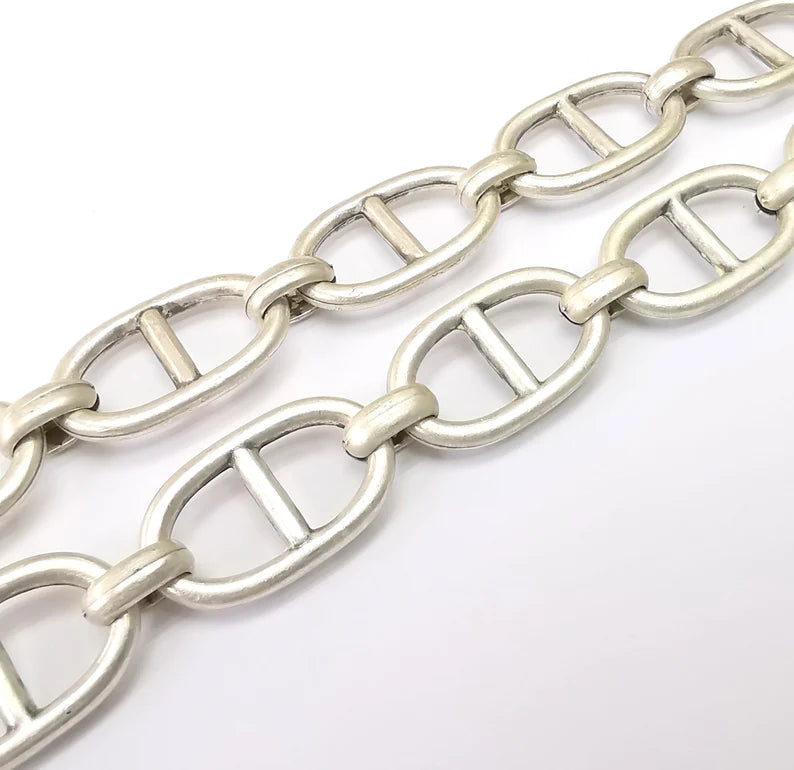 Large Silver Specialty Chains, Necklace, Bracelet, Belt, Bag, Jewelry Accessory Chain, Antique Silver Plated 1 Meter-3.3 ft (27x16mm) G35175