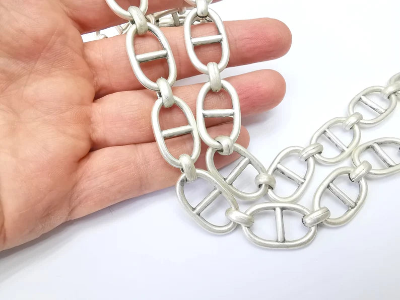 Large Silver Specialty Chains, Necklace, Bracelet, Belt, Bag, Jewelry Accessory Chain, Antique Silver Plated 1 Meter-3.3 ft (27x16mm) G35175