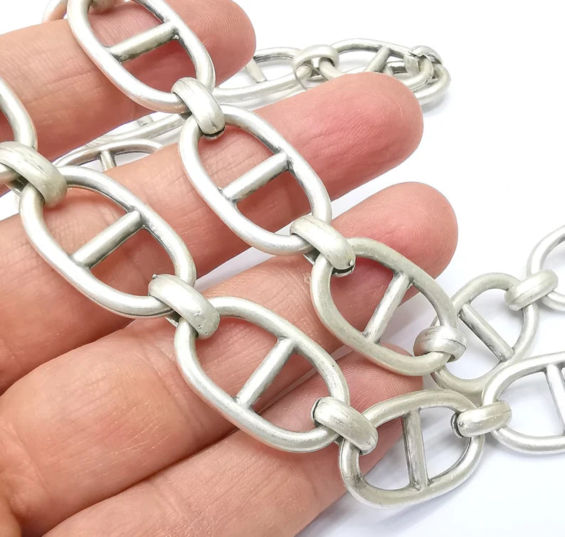 Large Silver Specialty Chains, Necklace, Bracelet, Belt, Bag, Jewelry Accessory Chain, Antique Silver Plated 1 Meter-3.3 ft (27x16mm) G35175
