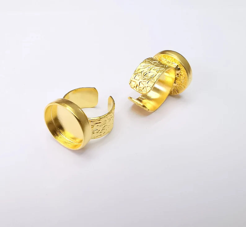 Gold Ring Setting, Cabochon Blank, Resin Bezel, Round Ring Mounting, Epoxy Frame Base, Adjustable Antique Gold Plated 18mm blank G35176