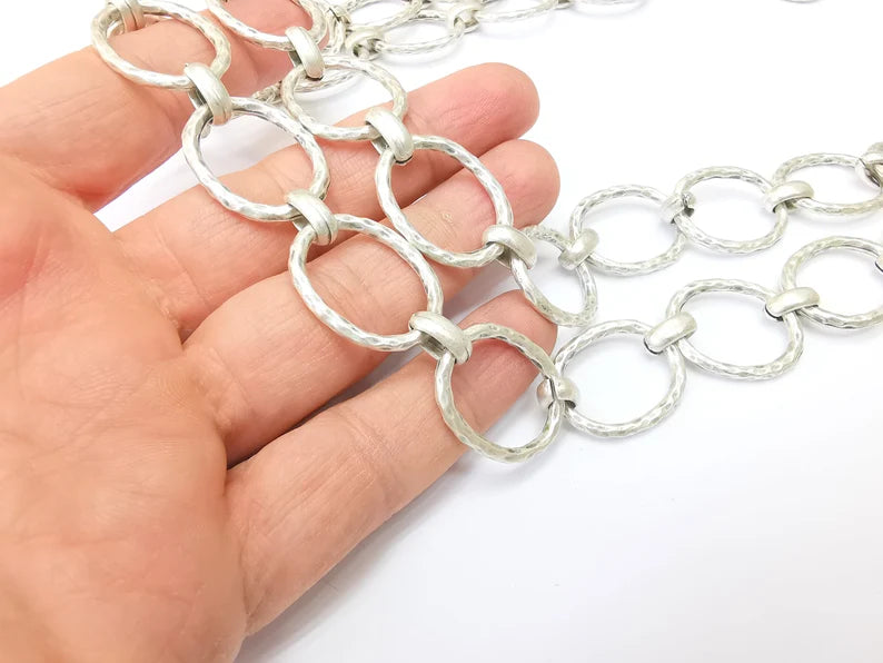 Large Silver Specialty Chains, Necklace, Bracelet, Belt, Bag, Jewelry Accessory Chain, Antique Silver Plated 1 Meter-3.3 ft (26x20mm) G35177