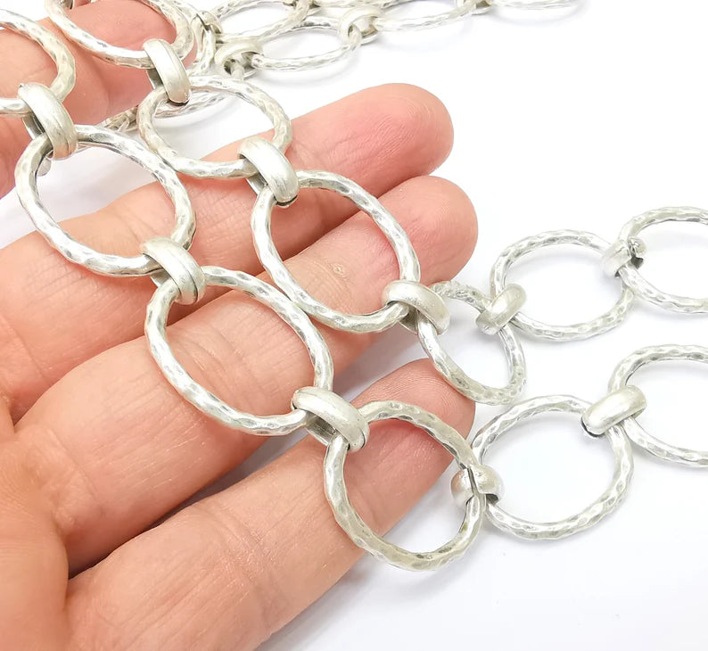 Large Silver Specialty Chains, Necklace, Bracelet, Belt, Bag, Jewelry Accessory Chain, Antique Silver Plated 1 Meter-3.3 ft (26x20mm) G35177