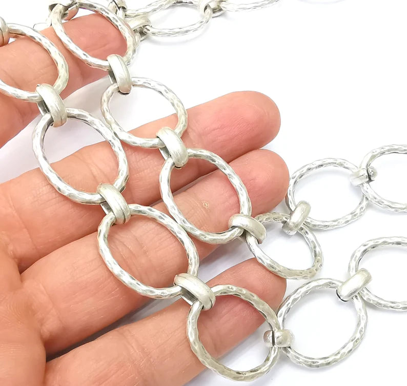 Large Silver Specialty Chains, Necklace, Bracelet, Belt, Bag, Jewelry Accessory Chain, Antique Silver Plated 1 Meter-3.3 ft (26x20mm) G35177