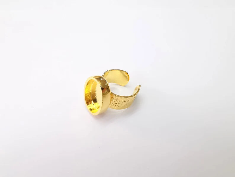 Shiny Gold Ring Setting, Cabochon Blank, Resin Bezel, Oval Ring Mounting, Epoxy Frame Base, Adjustable Antique Gold Plated 18x13mm G35178