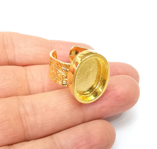 Shiny Gold Ring Setting, Cabochon Blank, Resin Bezel, Oval Ring Mounting, Epoxy Frame Base, Adjustable Antique Gold Plated 18x13mm G35178