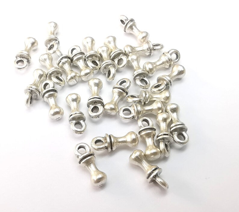 10 Silver Dangle Charms, Boho Charms, Bracelet Charms, Earring Charms, Silver Pendant, Necklace Parts, Antique Silver Plated 11x4mm G35184