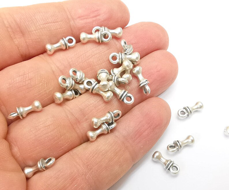10 Silver Dangle Charms, Boho Charms, Bracelet Charms, Earring Charms, Silver Pendant, Necklace Parts, Antique Silver Plated 11x4mm G35184